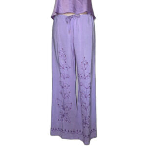 Max Mehra Women's Lavender Rayon Drawstring Embroidered Luxury Comfort Pants M